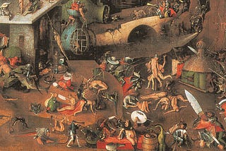 A detail from Hieronymus Bosch’s famous painting, The Last Judgment. The image depicts people in Hell undergoing various forms of torture as punishment for their sins.