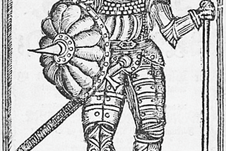 A woodcut illustration showing Erik the Red in armor.