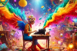Colorful and circus-like image of a writer