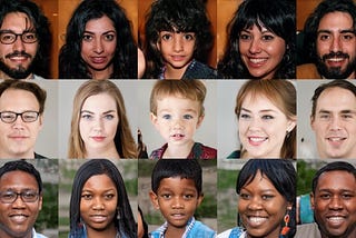 Images of  people produced by NVIDIA’s generator that allows control over different aspects of the image.