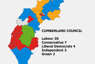 A map showing a breakdown of seats on Cumberland Council.