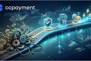 Futuristic digital bridge illustrating the CCPayment platform connecting complex traditional payment gears to a seamless, compliant stablecoin and instant fiat checkout system