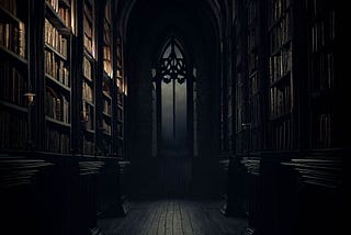 AI-generated artwork of a “dark gothic library” using Bing’s AI.