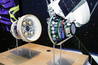 Models of the Orion European Service Module 1 and Orion Crew Module at a press conference for the Artemis I lunar mission in Cologne, Germany, September 3, 2023. Photo by IMAGO/Robert Schmiegelt/Reuters