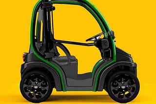 A side view of the Biro all-electric compact vehicle.