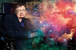 The late Prof. Stephen Hawking fading into a colourful nebula