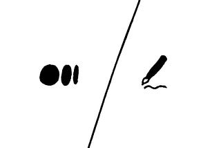 Two drawings, one of the Medium logo and another of a pen with a squiggly writing mark