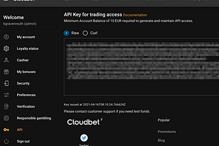 Cloudbet API Key for Trading access