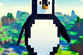 Linux tux in Minecraft world