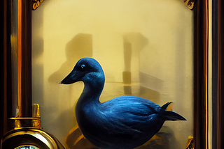 blue duck with clock