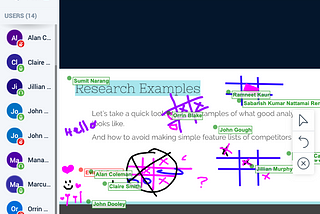 A screenshot showing students in the class playing tic-tac-toe