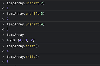 How to insert element in anArray at front and remove from front JavaScript