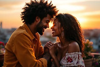 Happy romantic Black Couple at Sunset