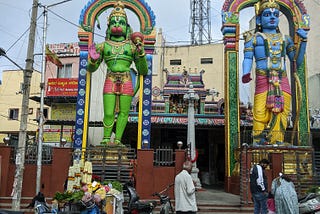 Huge colorful idols of Lord Hanuman and Lord Ram.