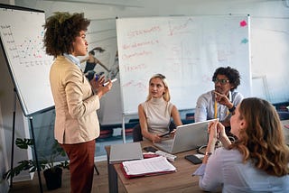 Woman leading a team briefing