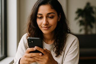 lady using android phone and feeling secure