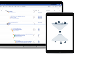 A laptop display showing the tree structure of the User Knowledge Base and a iPad with a graphic. Both will be described below.