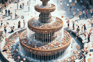 a complex water fountain but with money instead of water