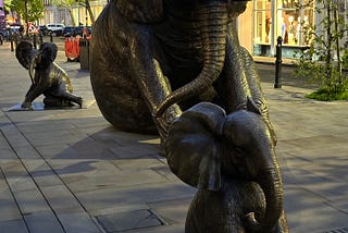 Bronze elephants on Brushfield Street London