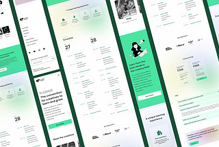Some of the screens designed for the landing page for The Creative Project