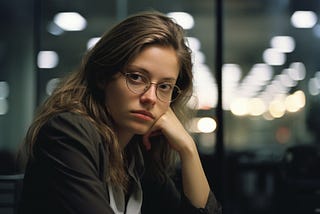 A pensive female blogger