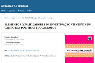 Artigo de pesquisadores do GEPES/UPF é publicado na Revista Educação e Formação