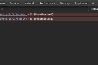 Console tab of Chrome Developer Tools showing 401 (Unauthorized) error