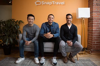 Henry Shi with Stephen Curry, NBA Super Star, and Hussein Fazal, the co-founder of SnapTravel.