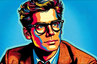 A pop art poster of a studious looking man wearing glasses