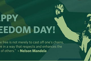 A poster showing Nelson Mandela on Freedom Day in 1994.