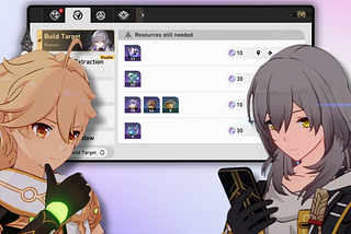 The main characters of Genshin Impact and Honkai Star Rail looking at a screen from Honkai Star Rail