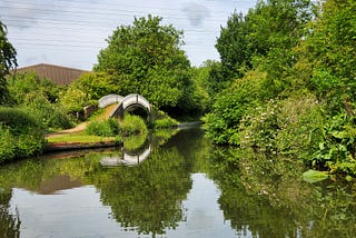 Scenic canal with footpath and bridge