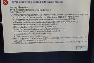 A JavaScript error occurred in the main process. (how to solve this)