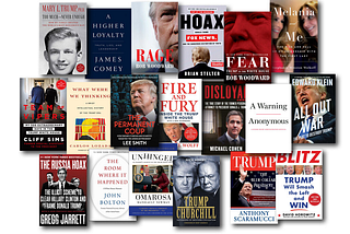 Compilation of covers of books about Donald Trump