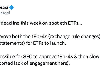 The SEC will make a decision on the spot ETH-ETF this week.