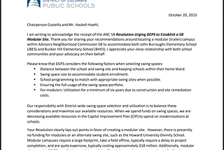 DCPS response letter to the ANC 5B resolution
