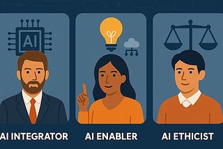 The three roles of AI; AI Integrator, AI Enabler and AI Ethicist.