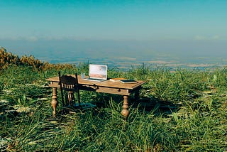Working from home in a remote location outside stock photo