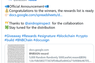 Airdrop on BNB Sign: A comprehensive overview of the $BSN tokens ewardsistribution