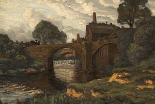 A painting of Old Blackford Bridge, from the embankment of the river by Walter J. Hall