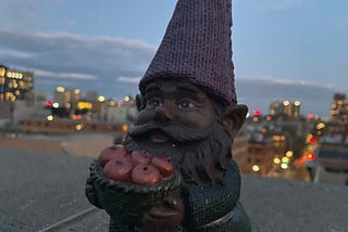 Black Gnome on the city rooftop!