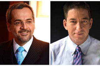 O Ministro da Educação, Abraham Weintraub, e o fundador do The Intercept, Gleen Greenwald