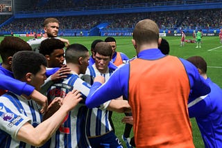 Sheffield Wednesday players celebrate after scoring a goal during a Premier League match at the Hillsborough Stadium.