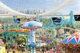 Picture of a Miami shopping centre that contains roller coasters