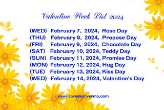 New Valentine Week List 2024