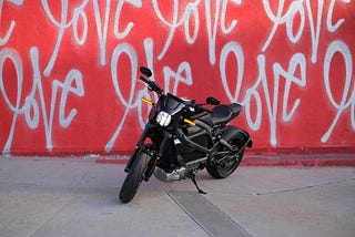 Harley Davidson LiveWire in front of love wall in los angeles