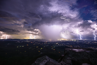 Night view of a thunderstorm from Sharp Top Mountain, Virginia, captured by Jason Rinehart, HartLight Photography