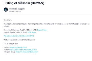 What is Rowan? Rowan lists on Ascendex