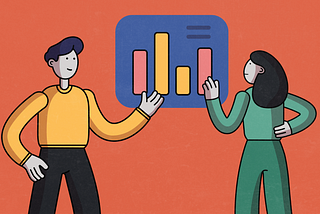 Illustration: Two people are looking at a graph