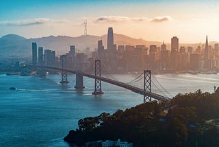 View of San Francisco over the Bay Bridge at sunset